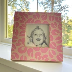 Wooden painted frame. Pink animal print. 3x3 frame.